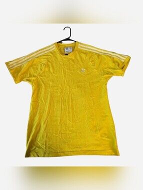 Yellow Adidas T-shirt with pale yellow piping, size men's large